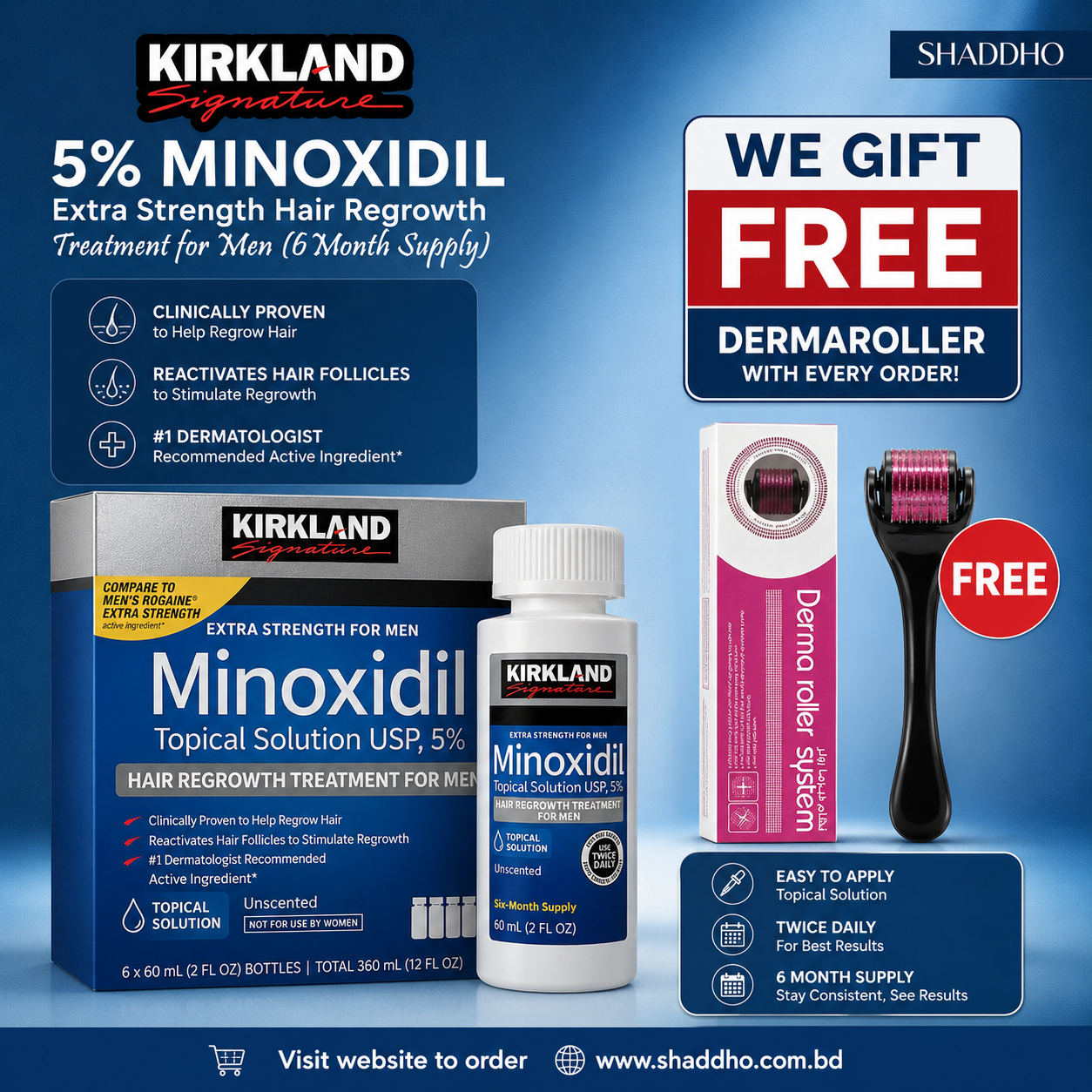 Kirkland Minoxidil 5% Hair Regrowth Treatment – 6 Month Supply 💧🔥